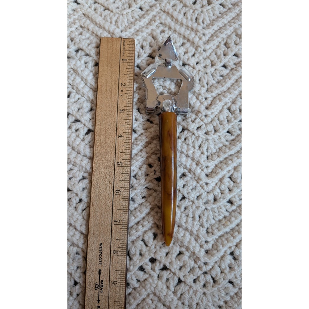Vintage Butterscotch Bakelite Handle Bottle Opener Chrome‎ Mid Century Barware